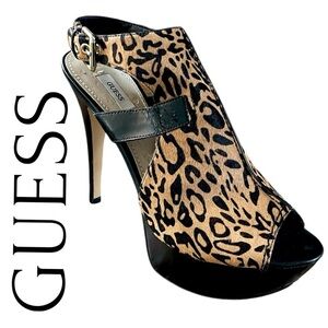 New GUESS Leopard Ofiraly Sling-Back Platform Haircalf Heels Size 9.5